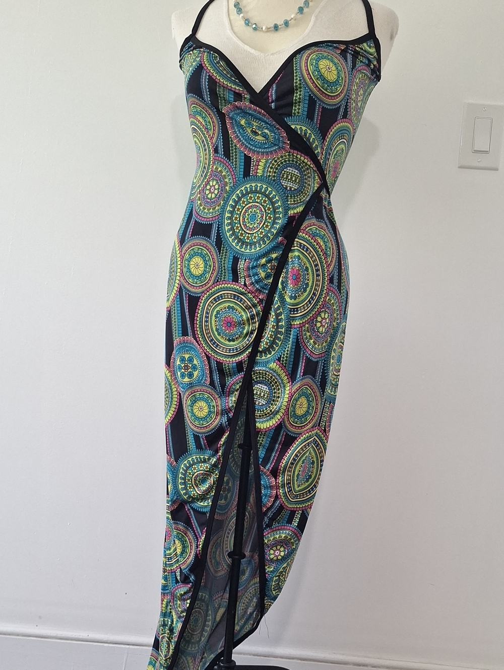 Black Maxi Dress with Multicolor Medallion Print